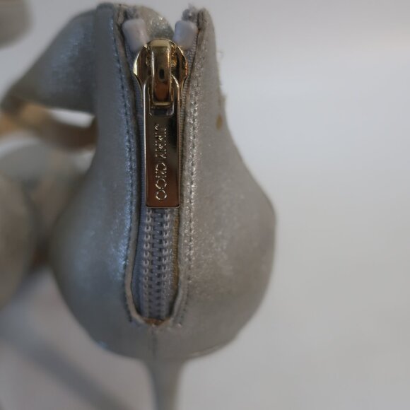 NWD Authentic Jimmy Choo Tomar Metallic Silver Leather Platform Heel 39.5 US/9.5 - Picture 8 of 15